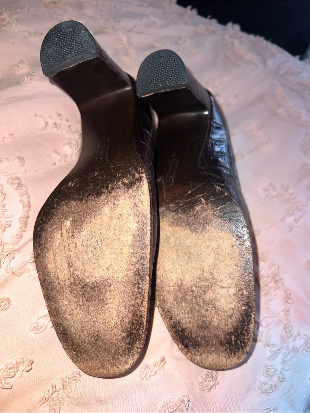 Coach Croc-Embossed Patent Leather Pumps in Dark Brown